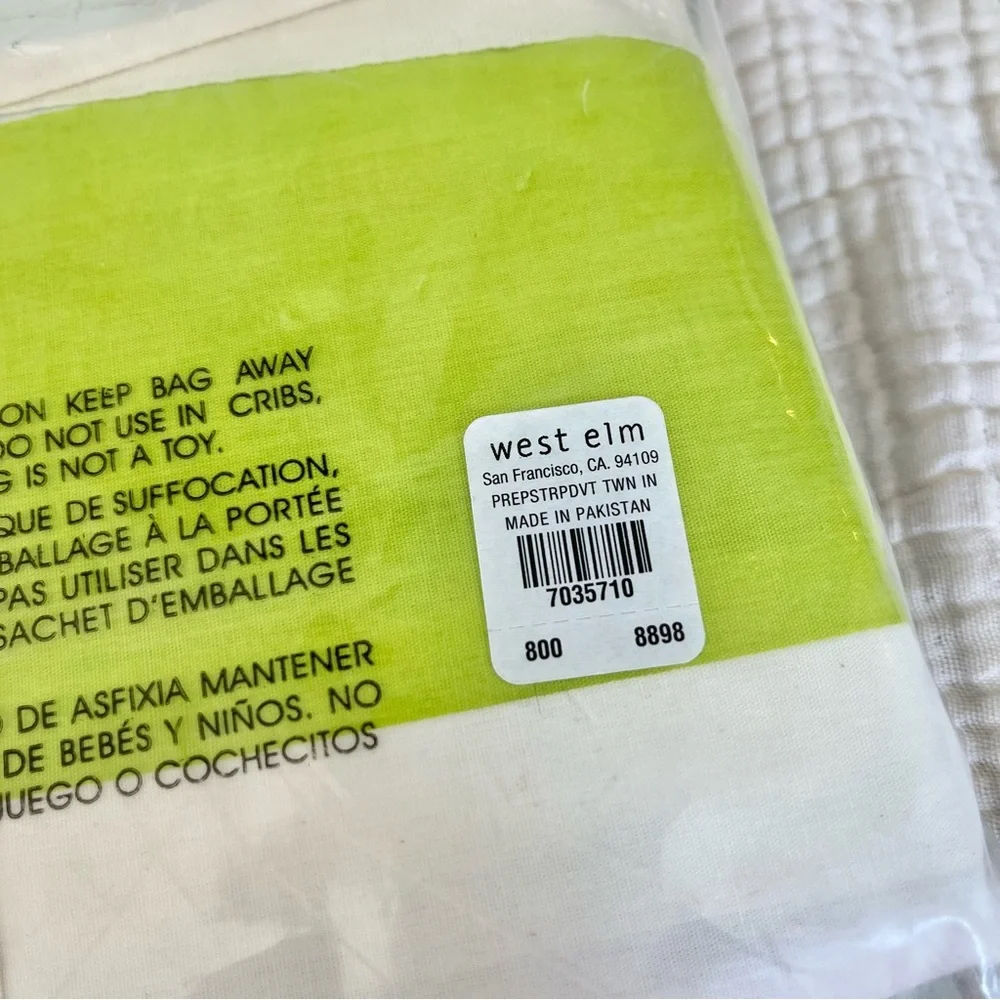 West Elm | NWT Aqua Green Navy Prep Stripe Twin Duvet